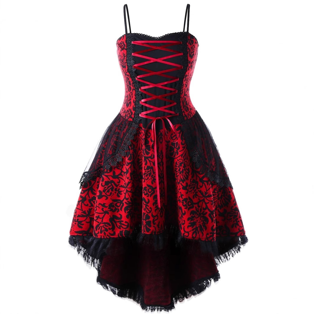 Halloween Cosplay Costume Retro Mesh Gothic Corset Dress Medieval Ghost Clothing